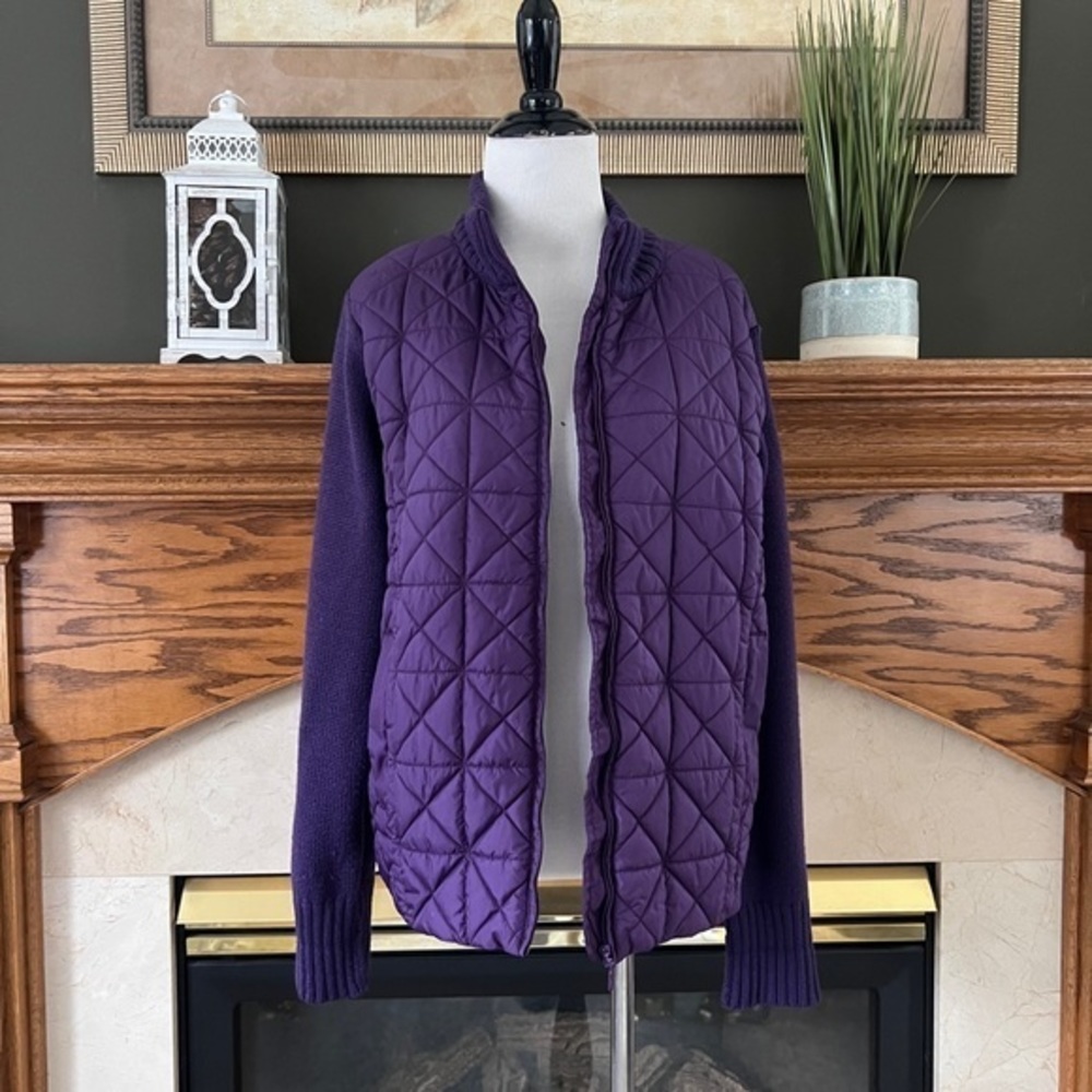 Coldwater Creek‎ Women's Purple Wool Blend Full Zip Quilted Sweater Jacket Sz. L